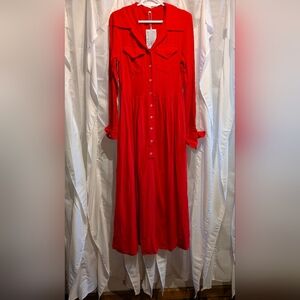 B1 NWT Oyrosy Elegant Red Pleated Maxi Dress - Size XS